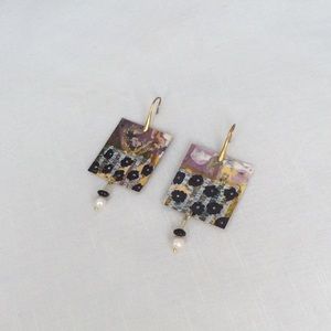 Hand painted floral hanging earring